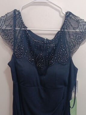 Embellished Navy Beaded Overlay Dress